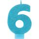 Glitter Caribbean Blue Number 6 Birthday Candle
